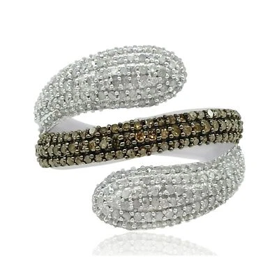 2.00 Ct Round White Brown Natural Diamond Cocktail Bypass Ring Sterling Silver - Image 1 of 4