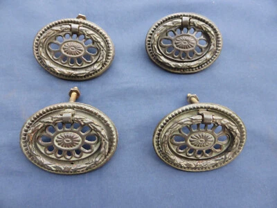 4 poignées anneaux rosaces Ovales ajourées tiroirs meuble commode Ancien - Photo 1/4