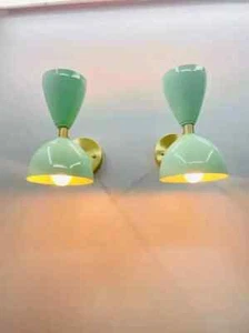 Vintage 1950 Italian Diabolo Wall Sconce Light Fixtures Plug In Pair Mid-Century - Picture 1 of 6