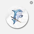 Funny Shark Pool Player Animal | 4'' X 4'' Round Decorative Magnet