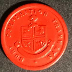 Bury Transport England Plastic Token Red 1D 21mm c50's-60's - Picture 1 of 3