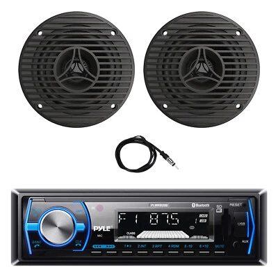 Pyle Marine Bluetooth MP3 Receiver, Antenna, 2x 3.5" 75 Watt Full Range Speakers - Image 1 of 4