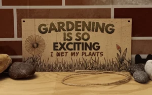 Gardening Is So Exciting I Wet My Plants Small 7.87in x 3.94in Wooden Sign Garde - Picture 1 of 1