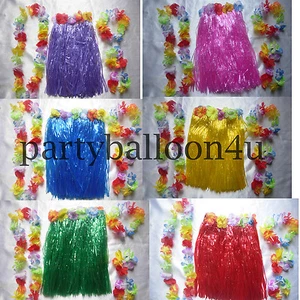 5 Piece Hawaiian Skirt & Flower Garlands Tropical Fancy Dress Beach Party - Picture 1 of 10