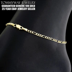 Guaranteed 10K Gold Figaro Link Chain 9" Ankle Bracelet Anklet 2.5mm - Picture 1 of 7