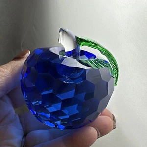 Vintage Blue Faceted Crystal Apple Paperweight - Picture 1 of 12