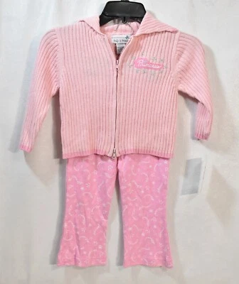 Polly & Friends Pantalones y Cárdigan Suéter Rosa Princesa Conjunto Talla 2T Foto 1 de 4