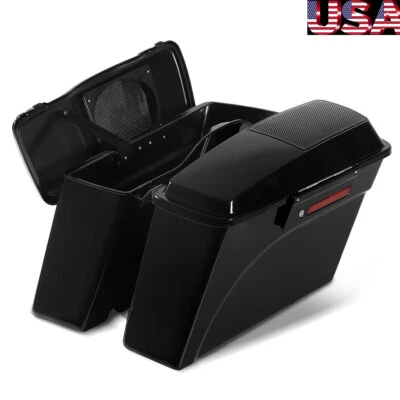 Alforjas rígidas con tapas de altavoz de 6x9" + pestillo negro y llaves para Harley Touring 94-13 Foto 1 de 4