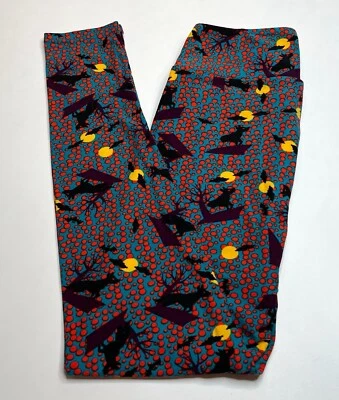 全新 LuLaRoe OS 紧身裤 TURQUOISE ORANGE Wolf Moon Werewolf HALLOWEEN 蝙蝠点 — 第 1/4 张图片