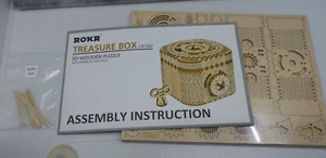 ROKR TREASURE BOX 3D WOODEN PUZZLE KIT w SEALED PIECES, INSTRUCTIONS - Picture 1 of 5