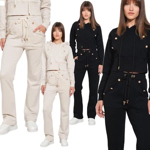 Chándal Mujer Dos Piezas Sudadera Corta Capucha Pantalón 100% Algodón Bolsillos - Imagen 1 de 15