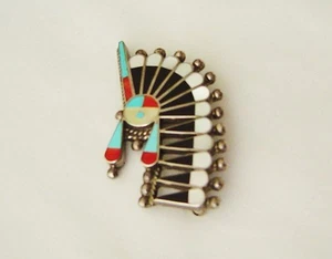 Beautiful Zuni Inlaid Headress Pin or Pendant - Bild 1 von 2