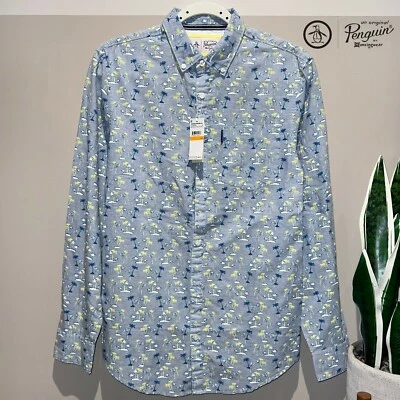 NWT Original Penguin Men's Long Sleeve Printed Button Down Shirt Size S / P - Image 1 of 4
