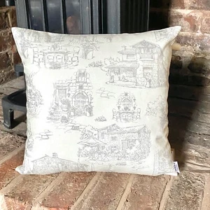 854. Handmade Grey Toile de Jouy 100% Cotton Cushion Cover Various sizes - Picture 1 of 4