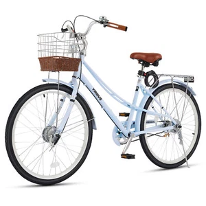 VIRIBUS Women's Bike 24in/26in Beach City Cruiser Bicycle with Rattan Basket - Picture 1 of 12