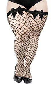 Plus Size Fishnet Stockings with Bows Stay up Lingerie Thigh High Stockings f... - Picture 1 of 7