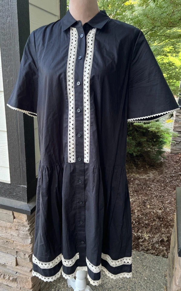 Vestido Camisa Kate Spade Broome Calle Encaje Inserto Negro Cinturón Cintura Caída Talla L Foto 1 de 4