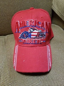 AMERICAN BIKER Red Baseball Cap Hat One Size Strapback NEW - Picture 1 of 2