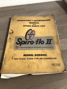 INGERSOLL RAND D2000S AIR COMPRESSOR OPERATING MAINTENANCE MANUAL & PARTS LIST - Picture 1 of 11