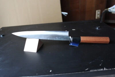 Aogami super double bevel Kurouchi Yanagi slicer knife 210 mm walnut handle USA - Image 1 of 4