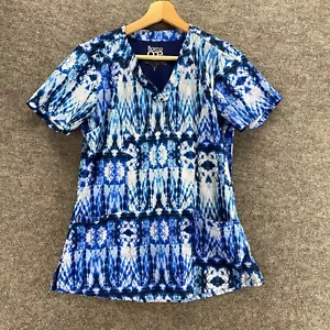 Barco One Scrub Top Women S Small Blue Geometric V-Neck Short Sleeve Uniform - Picture 1 of 8
