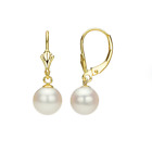 14 Karat Yellow Gold and Genuine 8mm Round Freshwater Pearl Lever Back Earrings