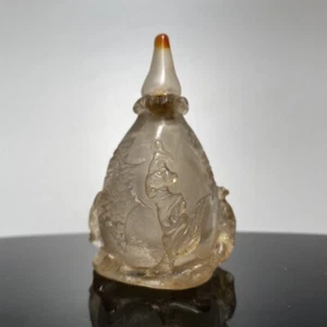 Collection China Natural Crystal Carved Exquisite Lotus Leaf Statue Snuff Bottle - Picture 1 of 9