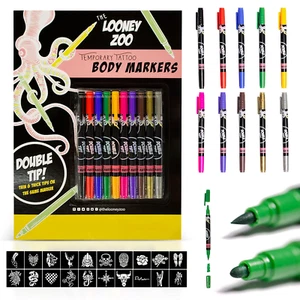 Temporary Tattoo Markers for Skin, 10 Body Markers + 20 Large Tattoo Stencils fo - Picture 1 of 12