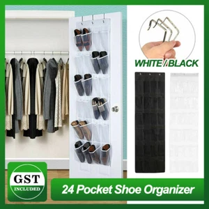 24 Pockets Shoe Holder Bag Organiser Over Door Hanging Shelf Rack Storage Bag - Picture 1 of 16