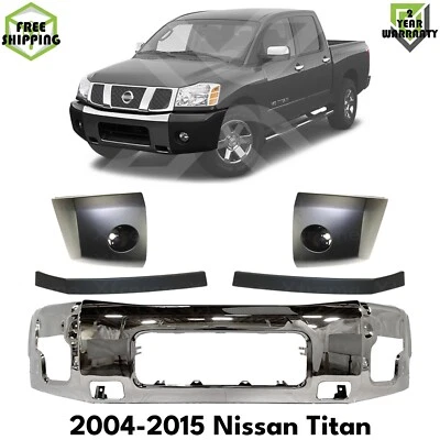 Front Bumper Chrome & Bumper End Caps Primed Kit For 2004-2015 Nissan Titan Foto 1 de 4