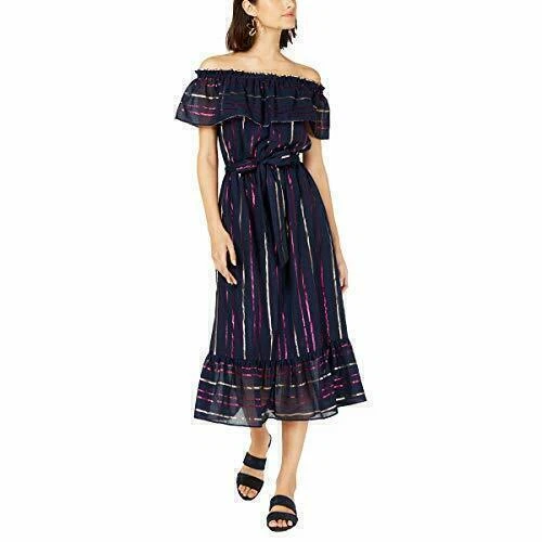 Maison Jules Dress Off the Shoulder Metallic Stripe Navy Blue Sz XS NEW NWT 394 - Image 1 of 1