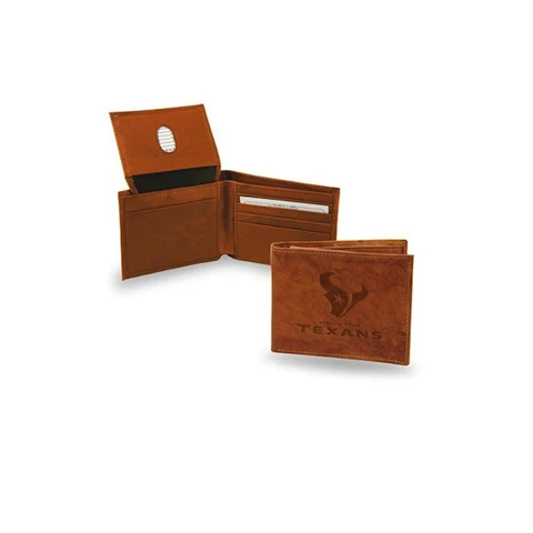Officially Licensed NFL Houston Texans Leather Billfold Wallet in Brown Cover