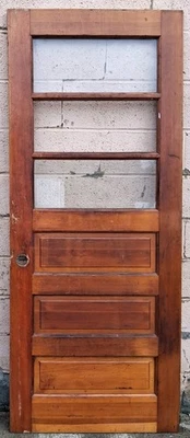 32"x78" Antiguo Vintage Madera Maciza Entrada Exterior Puerta Delantera Ventana Vidrio Foto 1 de 4