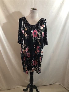 Chelsea Studio Black Floral Short Sleeve Top, Shoulder Cutouts - Womens 1X - Picture 1 of 5
