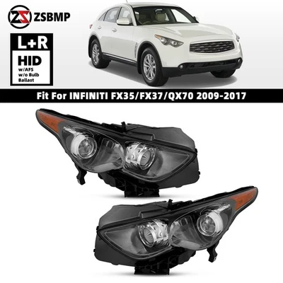 HID Headlight For 2009-2016 INFINITI FX35/FX37 w/AFS Black Driver+Passenger Pair Foto 1 de 4