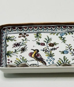 Rechteckige 12,25x 4,75 Keramik Vogel Blumen Platte handbemalt portugiesisch - Bild 1 von 9