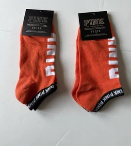 Victoria's Secret Women Nwt Two Pair Orange White Black PINK Logo Ankle Socks - Picture 1 of 4