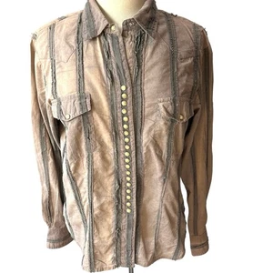 Camicia Scully manica lunga perla snap effetto invecchiato a righe donna marrone medio - Foto 1 di 11