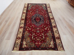 Vintage Türkischer Vorleger | 4,1 x 7,8 Fuß | Rot Tribal Bauernhaus Geometrischer Teppich - Bild 1 von 16