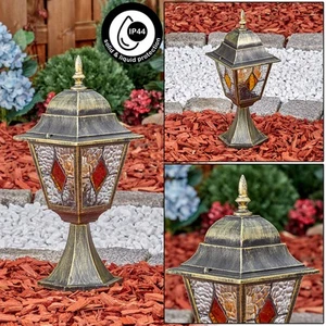 Antike Landhaus Wegeleuchte aus Metall & Glas, Vintage Schwarz-Gold Außenleuchte - Bild 1 von 10