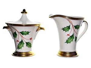 Lenox China Holiday Nouveau Gold Weihnachten Stechpalme Zuckerdose & Milchkännchen Set - Bild 1 von 3