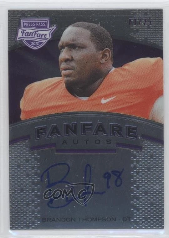 2012 Press Pass Fanfare Violet /25 Brandon Thompson #BT Rookie Auto RC - Image 1 of 2