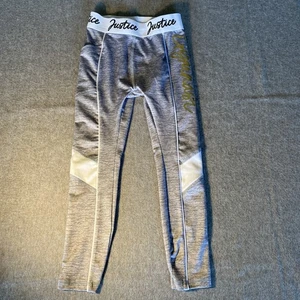 JUSTICE Girls GYMNASTICS LEGGING  Sz 5/6 XS Adorable Gray w/gold Print - Picture 1 of 11