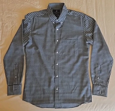 Wool & Prince Merino Wool Mens Dress Shirt Small Blue Ombre Check Slim Fit - Image 1 of 4