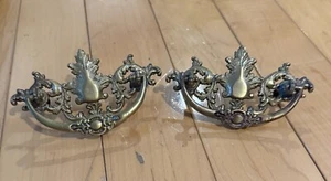 Antike verzierte viktorianische Messing Schubladen Schrankgriffe komplettes Set mit 2 Beschlägen - Bild 1 von 8