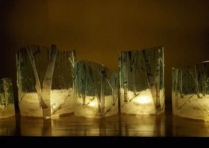 Fused Glass Tree Art Sculpture tree half pipes - Picture 1 of 9