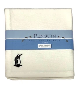 Set of 4 Restoration Hardware Penguin Cocktail Napkins Cotton Barware Bar - Picture 1 of 4