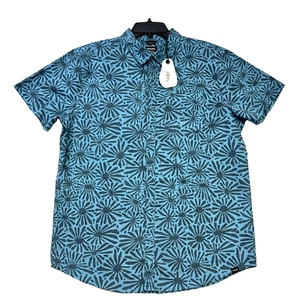 prAna Men Shirt M SS Lost Sol Printed Blue Fronds Outdoor Hiking NWT - Picture 1 of 5