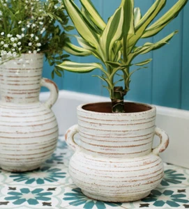 Sass & Belle Daphne Amphore breite große Vase Topf weiß terrakotta mediterran - Bild 1 von 2