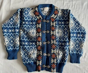 DIRDALSTRIKK Wool Cardigan Scandinavian Sweater Norway Youth 8 Pewter Buttons - Picture 1 of 13